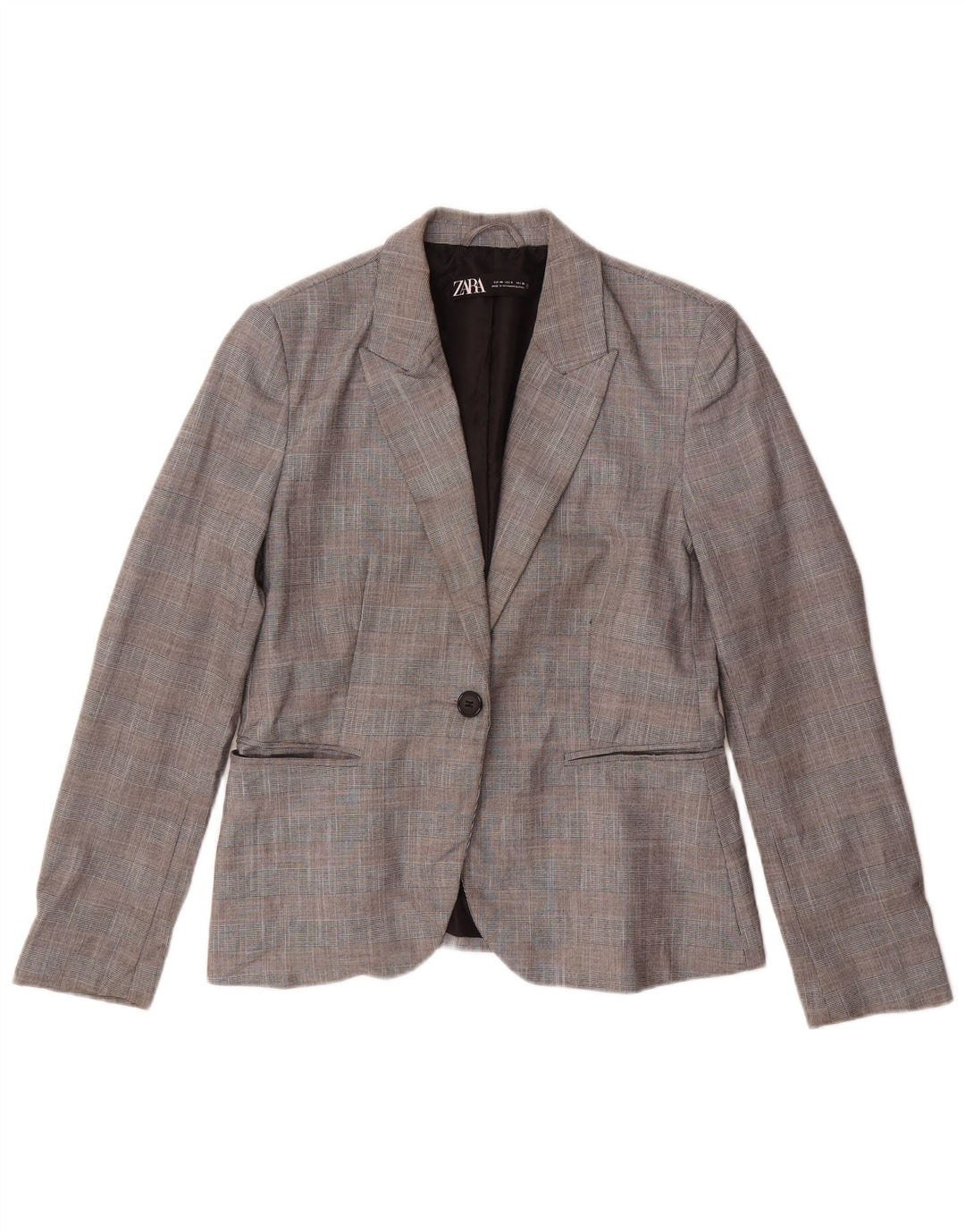 Jaqueta blazer feminina Zara com 1 botão EU 40 poliéster xadrez cinza médio