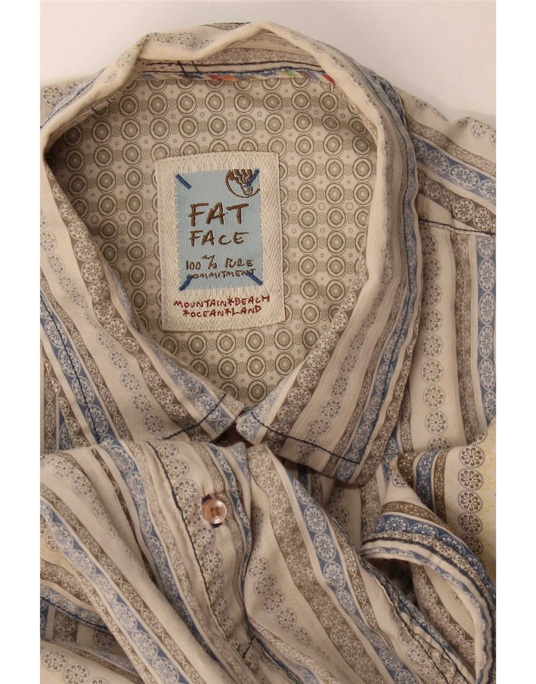 Camisa masculina Fat Face grande algodão listrado bege