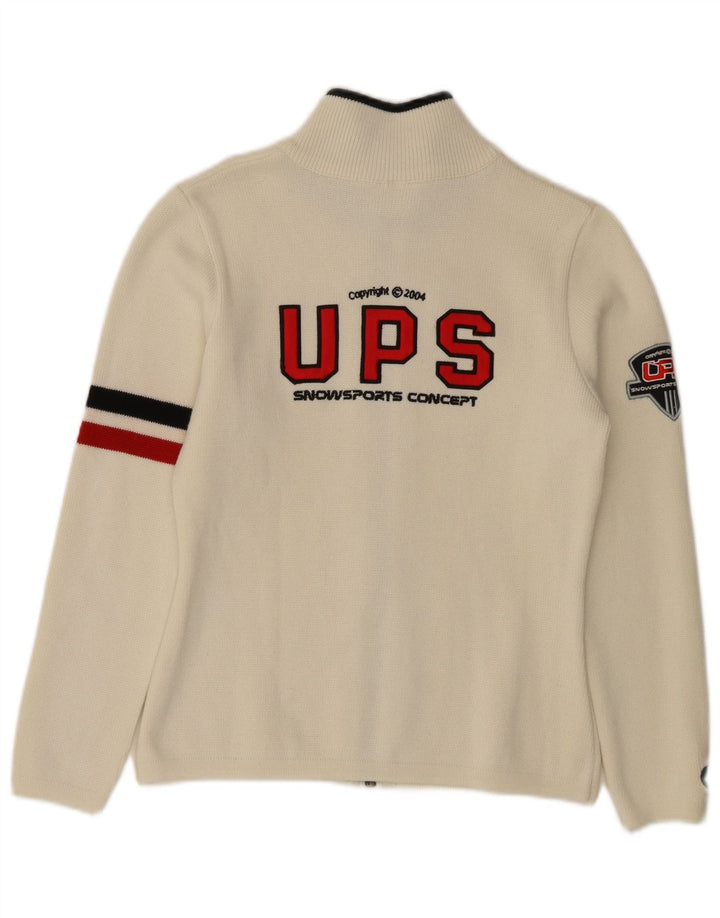 Suéter cardigã feminino vintage com estampa UK 10 pequeno off white