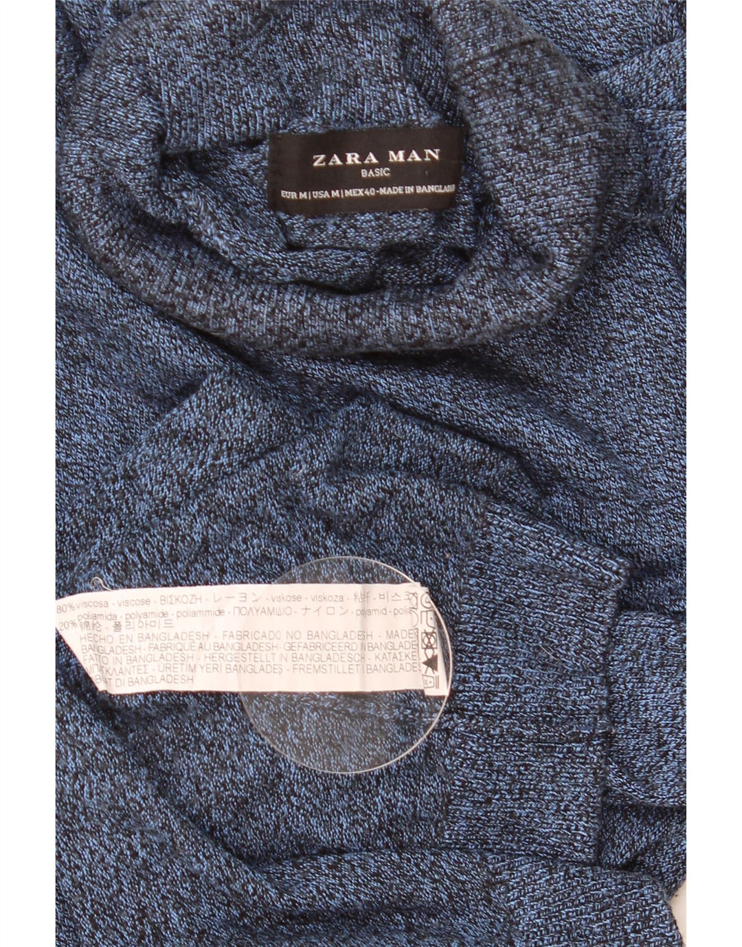 Zara Suéter masculino com gola redonda e viscose manchada azul médio
