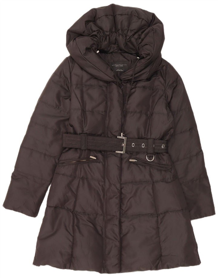 Casaco acolchoado com capuz feminino Zara UK 14 médio preto