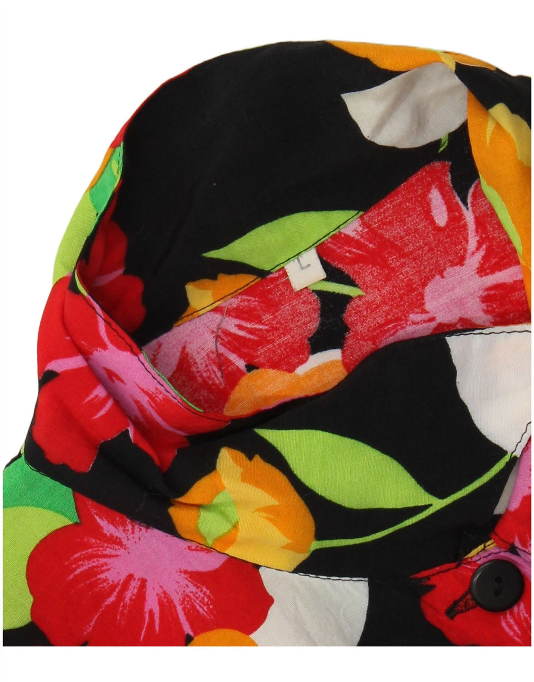 Blusa feminina VINTAGE de manga curta UK 16 grande preta floral