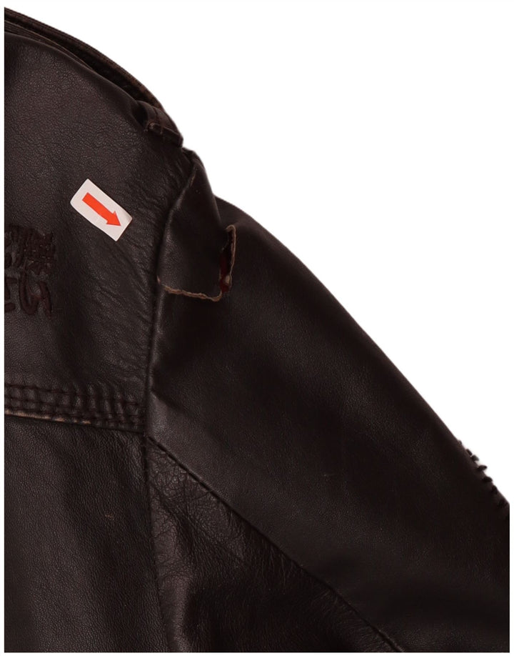 Jaqueta de couro militar masculina Superdry Reino Unido 40 grande couro marrom