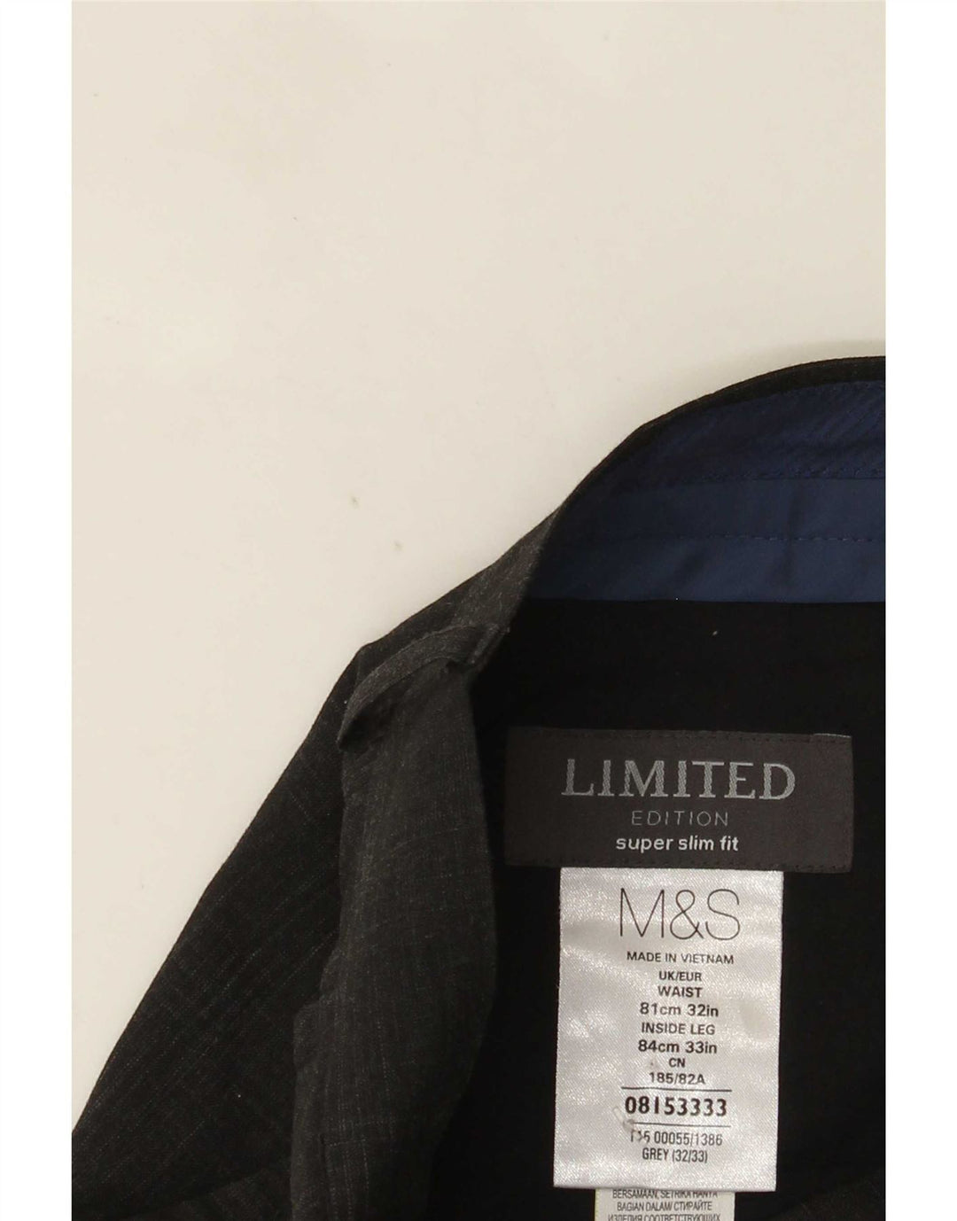 Calça masculina Marks & Spencer Super Slim Fit W32 L33 cinza xadrez