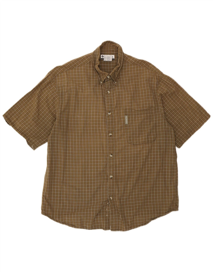Columbia Camisa masculina de manga curta grande algodão xadrez cáqui