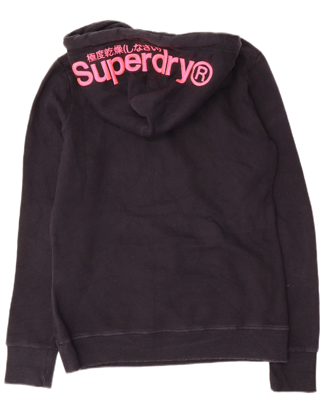 Jumper feminino com capuz gráfico SUPERDRY Reino Unido 12 algodão azul marinho médio