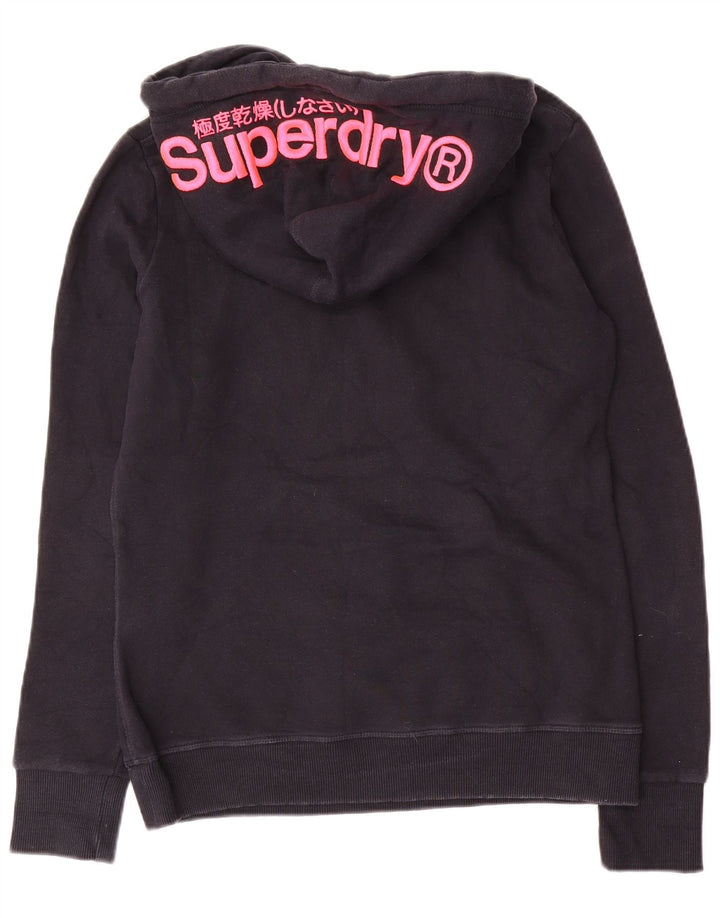 Jumper feminino com capuz gráfico SUPERDRY Reino Unido 12 algodão azul marinho médio