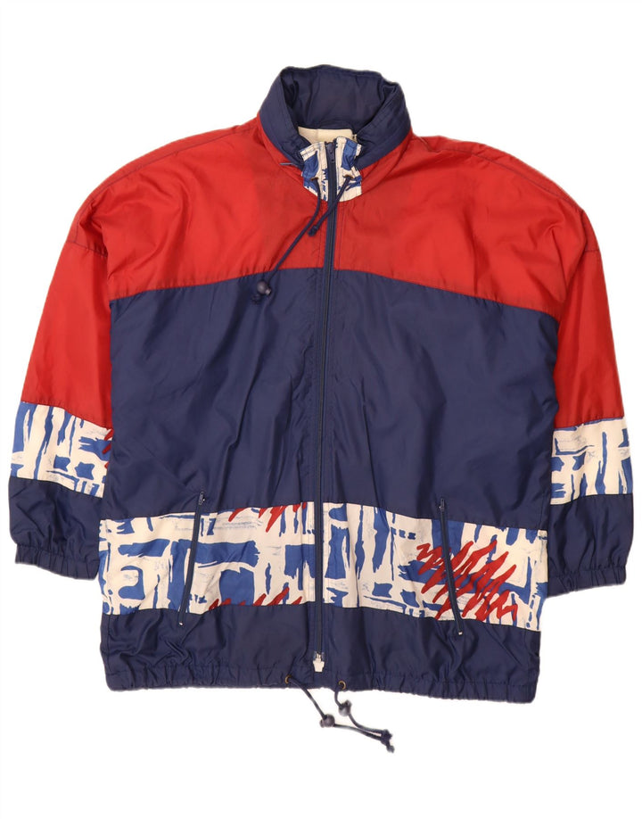 Jaqueta de chuva masculina vintage UK 42 XL azul marinho colorblock