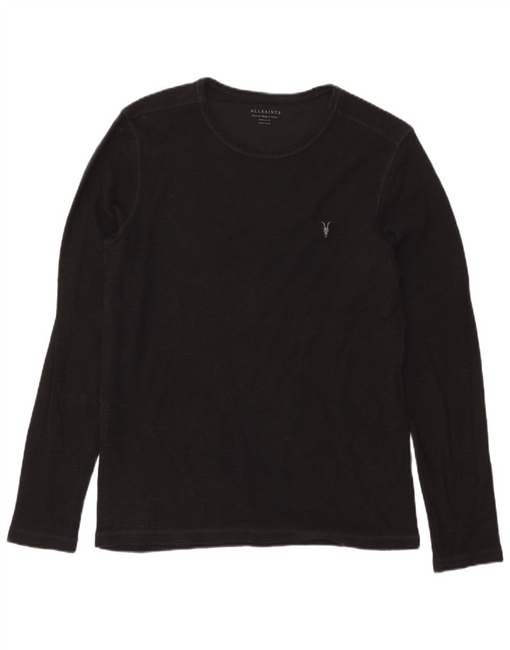 All Saints Mens Regular Fit Top Manga Longa Médio Algodão Preto