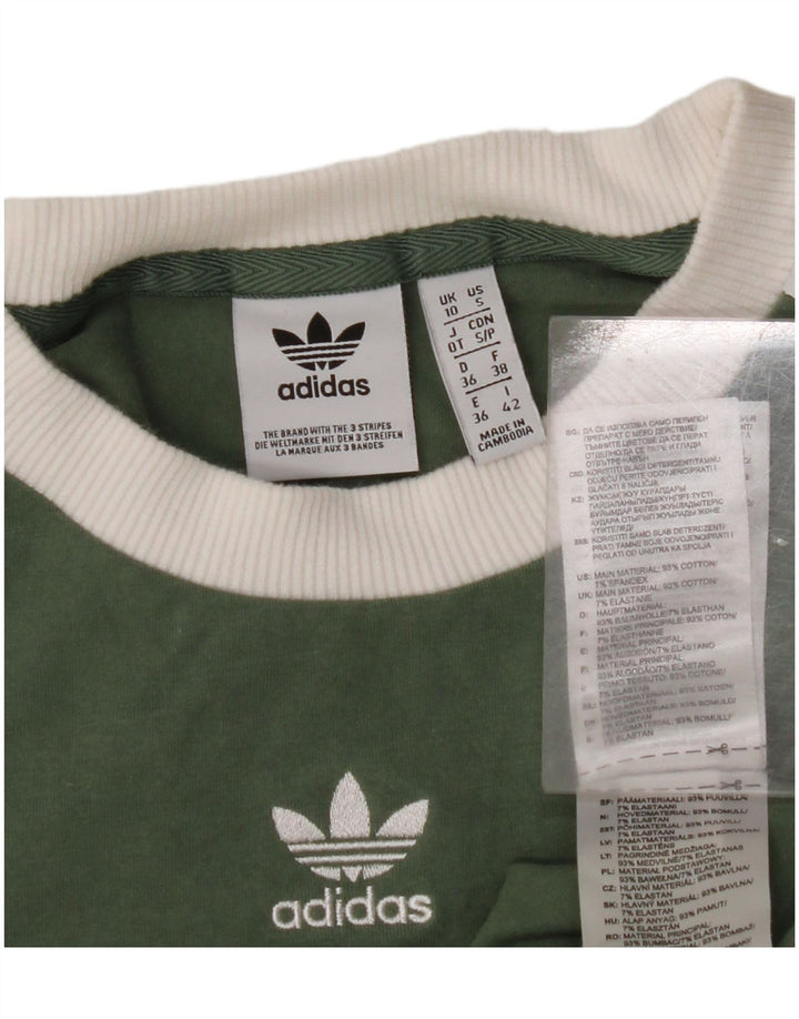 ADIDAS Womens Top Manga Longa UK 10 Pequeno Algodão Verde