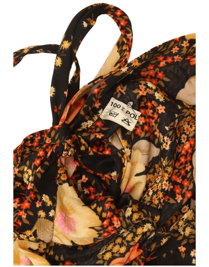Saia vintage feminina linha A W34 grande poliéster floral preto