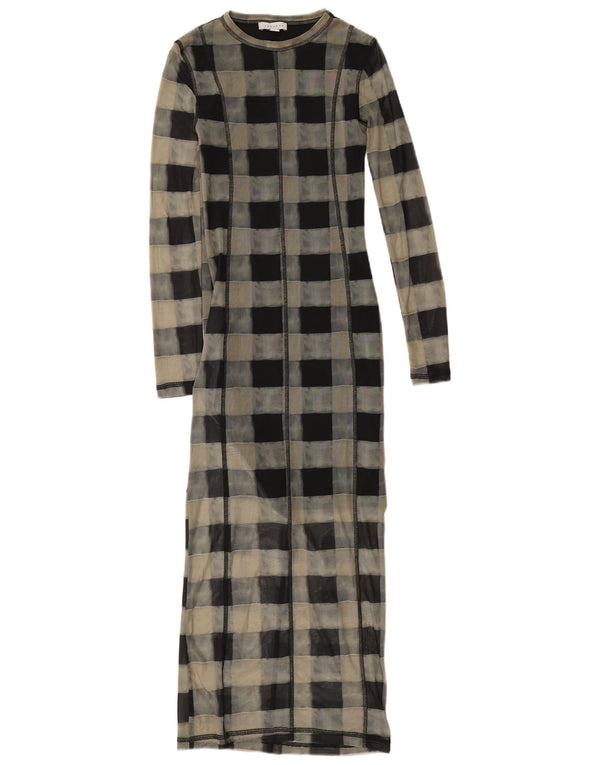 Vestido maxi feminino de manga comprida Topshop UK 4 XS poliéster xadrez preto