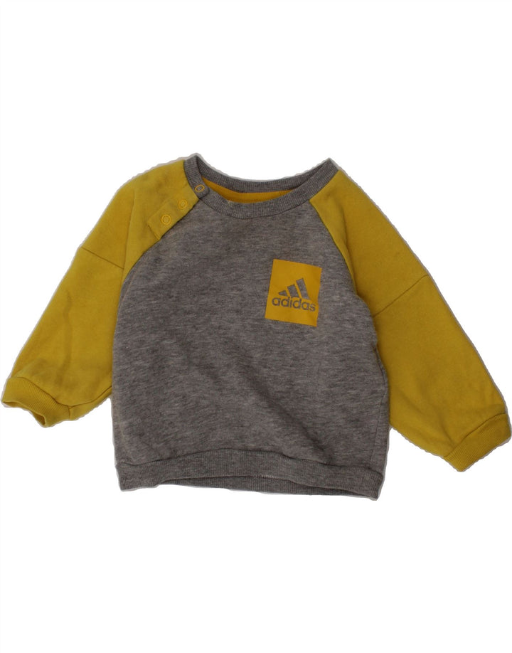 ADIDAS Baby Girls Graphic Sweatshirt Jumper 6-9 Months Grey Colourblock Vintage Adidas and Second-Hand Adidas from Messina Hembry 