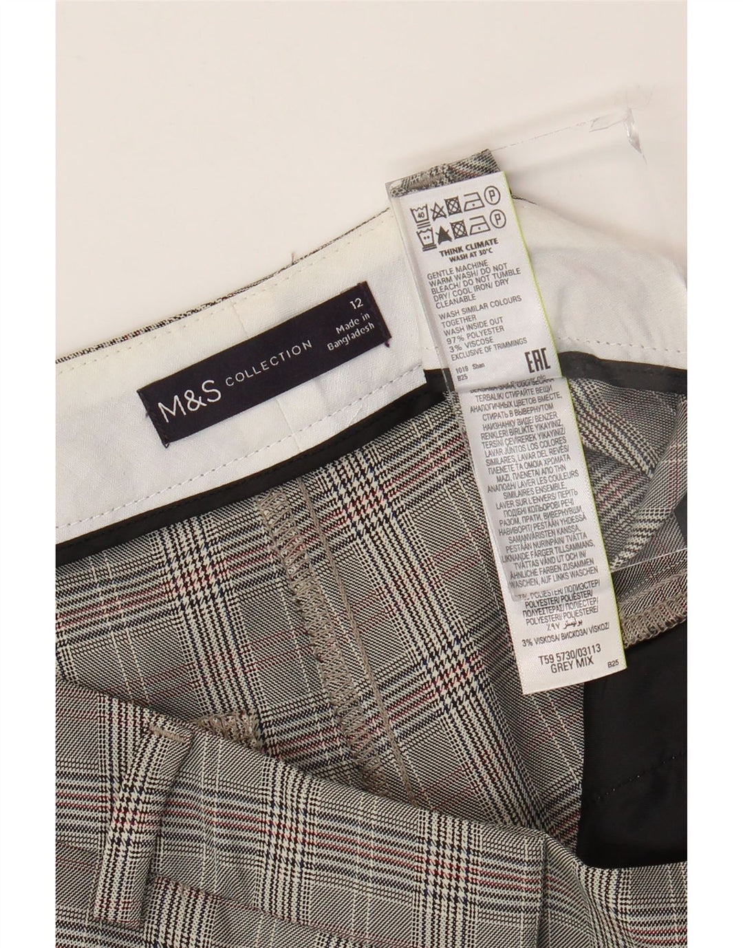 Calça Chino Feminina Marks & Spencer Reino Unido 12 Médio W32 L33 Cinza Houndstooth