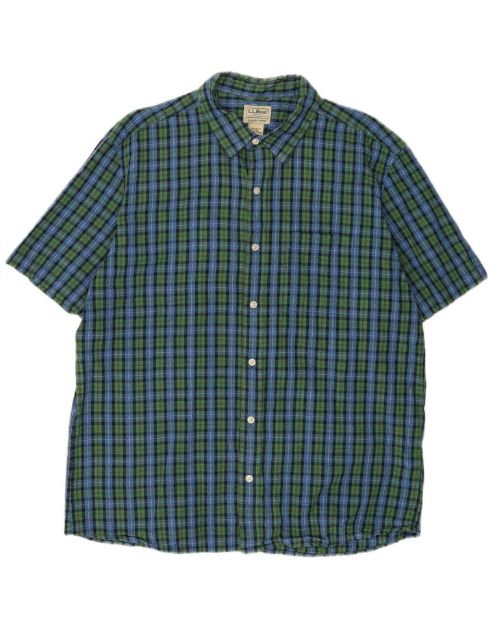Camisa masculina de manga curta L.L.BEAN grande algodão xadrez verde