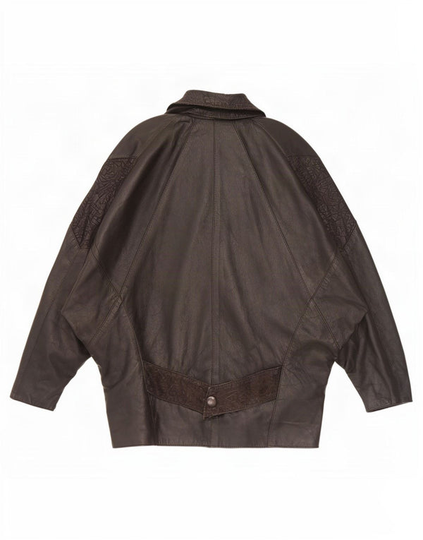 Jaqueta de couro grande vintage feminina UK 10 pequena preta