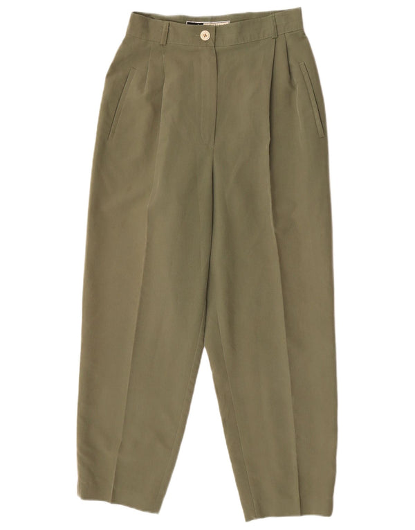 Calça feminina vintage cintura alta com pregas UE 36 pequena W25 L24 verde