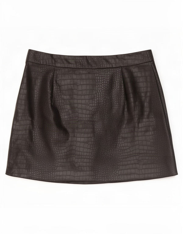 Zara Minissaia feminina de couro sintético médio W28 preta com estampa animal