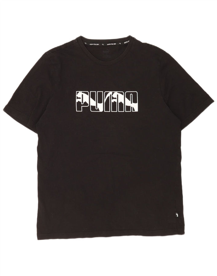 Puma Mens Graphic T-Shirt Top Grande Algodão Preto