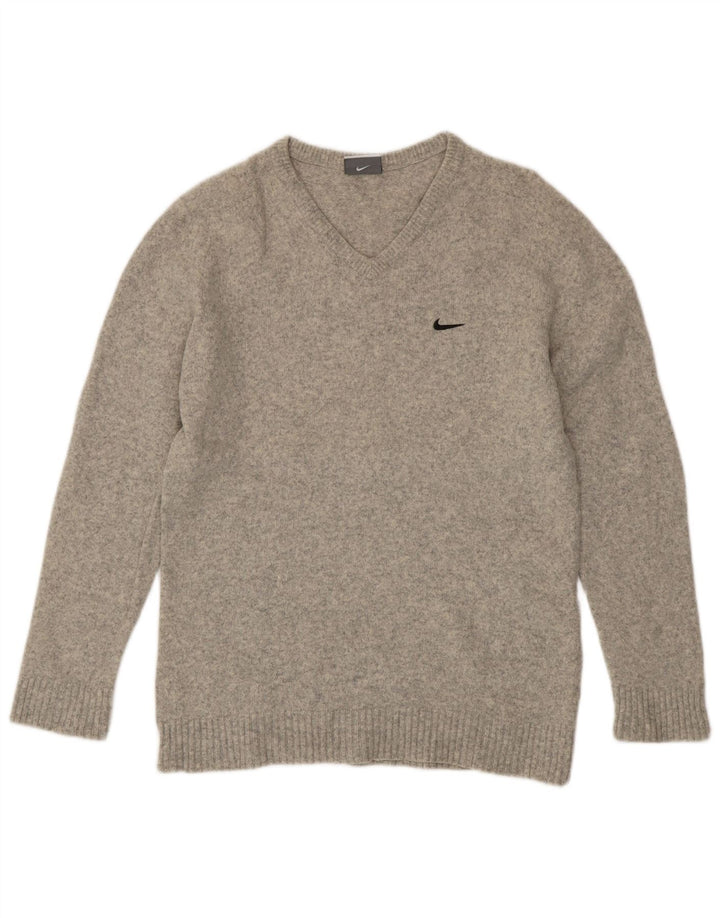 Suéter feminino Nike com decote em V UK 14 grande lã manchada cinza