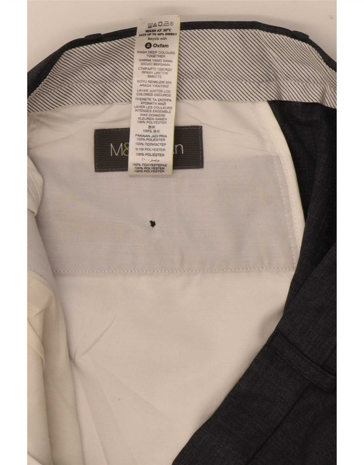 Calça masculina de terno reto Marks & Spencer W38 L31 azul poliéster