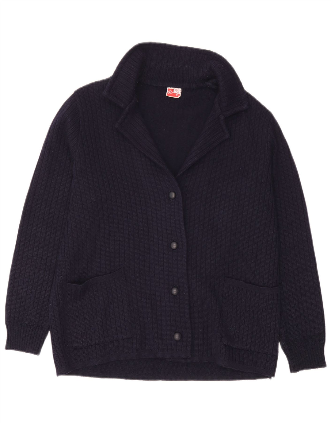 Suéter cardigã feminino vintage Reino Unido 14 grande lã azul marinho