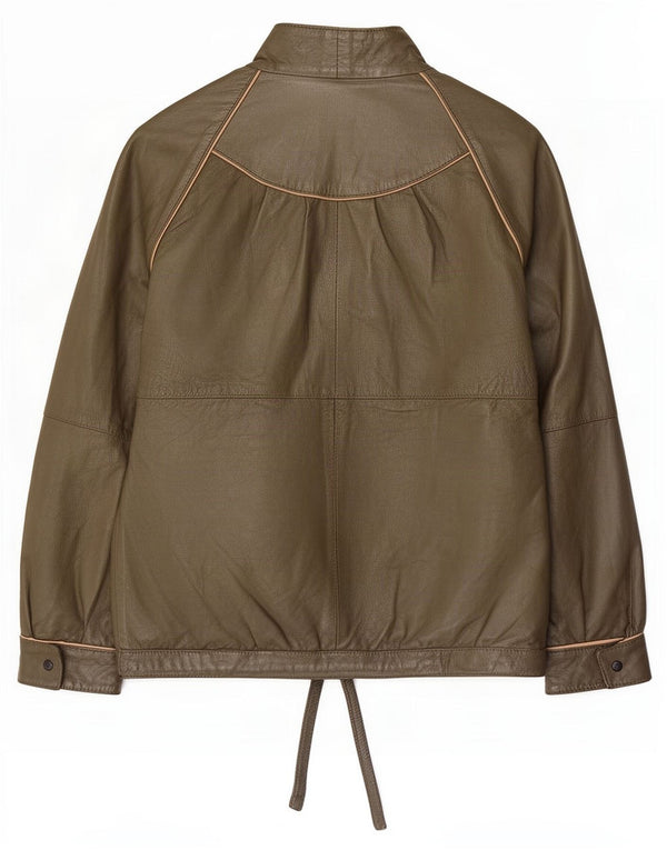 Jaqueta de couro feminina vintage EU 44 XL cáqui