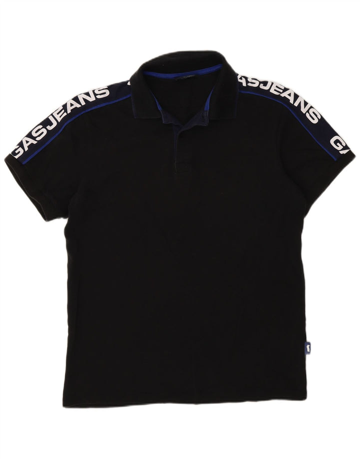 Camisa polo gráfica masculina Gas médio preto colorblock algodão