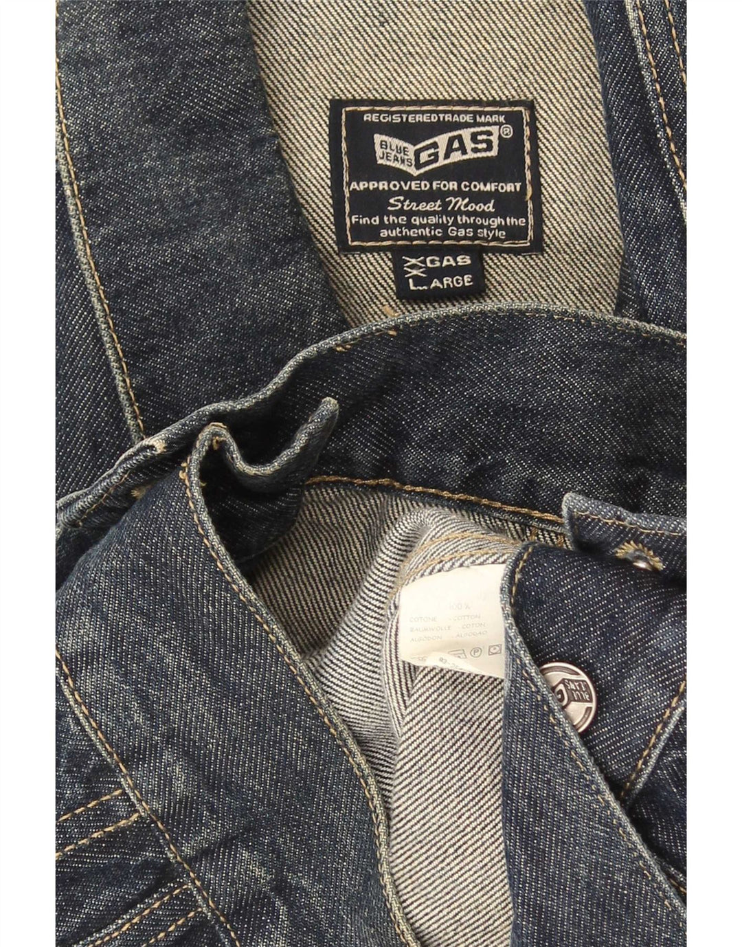 Jaqueta jeans masculina Gas UK 44 2XL algodão azul marinho