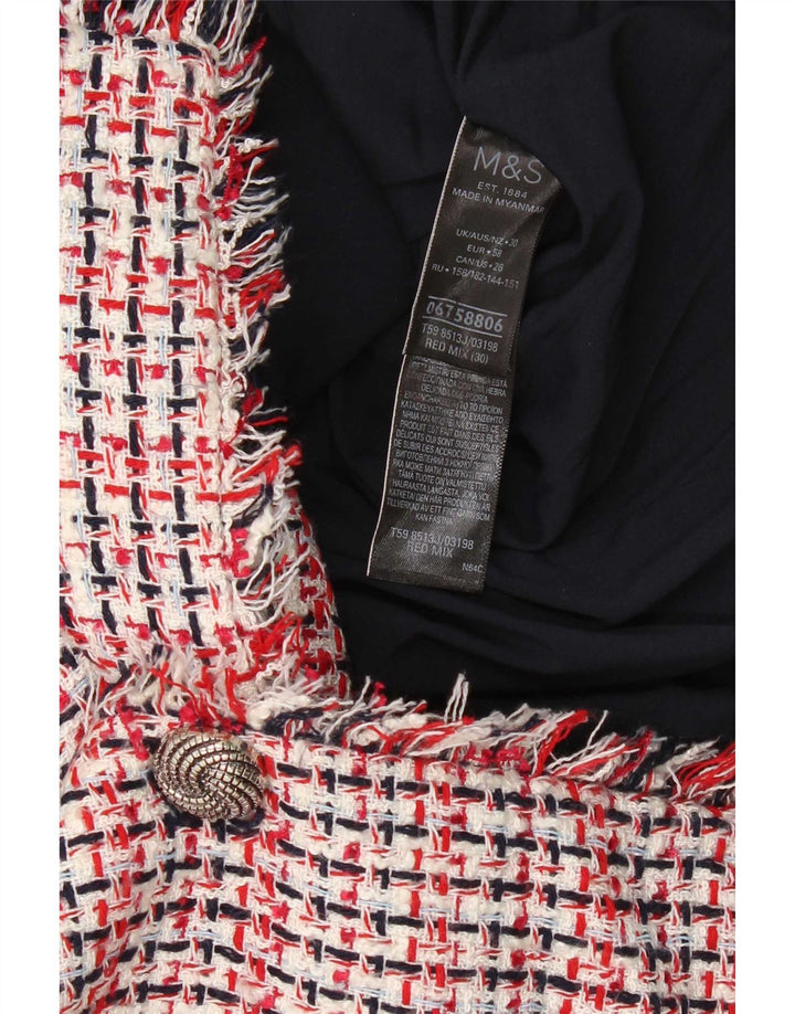 Jaqueta blazer feminina de 3 botões Marks & Spencer Reino Unido 30 6XL poliéster xadrez vermelho