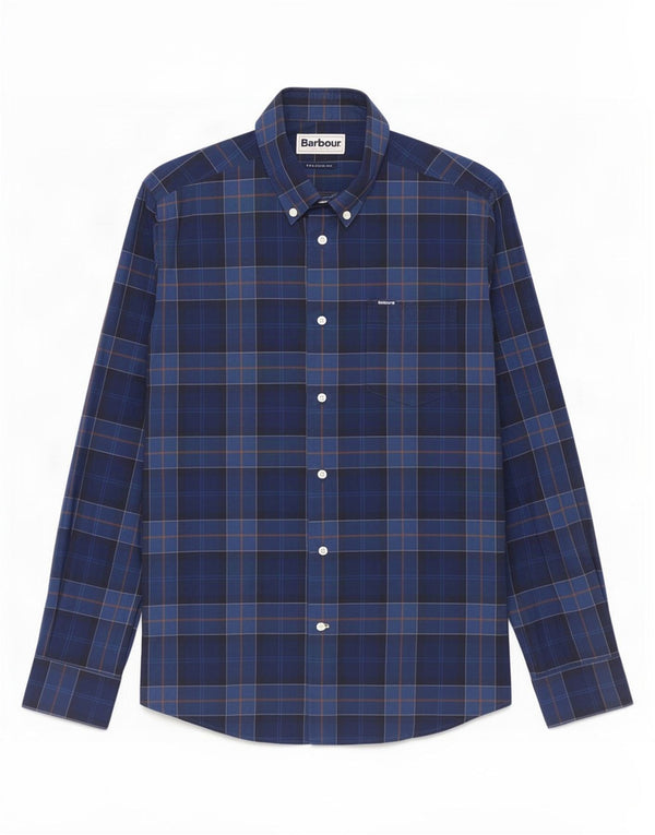 Camisa masculina Barbour sob medida de algodão xadrez azul médio
