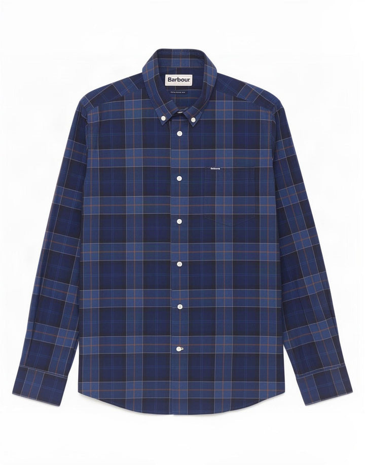 Camisa masculina Barbour sob medida de algodão xadrez azul médio