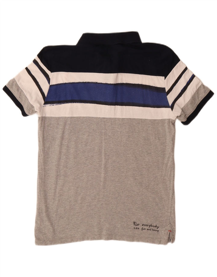 Desigual Camisa polo masculina gráfica grande algodão cinza