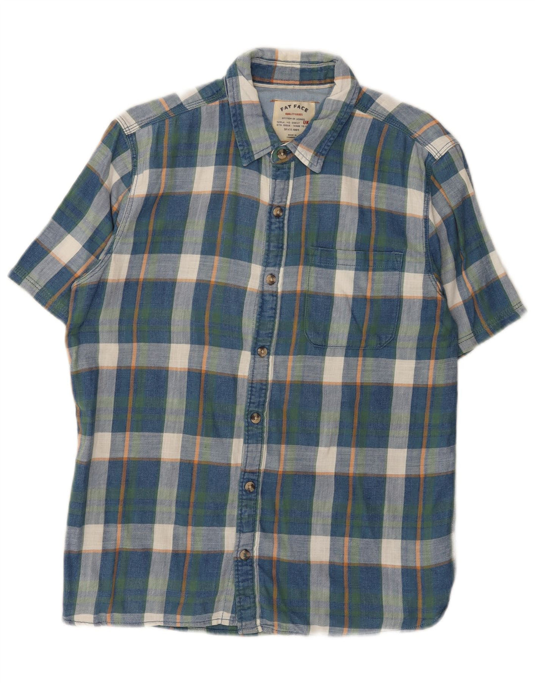 Camisa masculina de flanela de manga curta Fat Face algodão xadrez azul médio