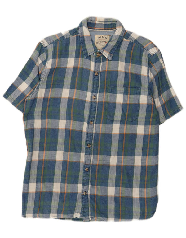Camisa masculina de flanela de manga curta Fat Face algodão xadrez azul médio