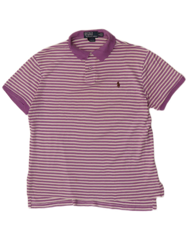 Polo Ralph Lauren Mens Custom Fit Camisa Grande Algodão Listrado Roxo