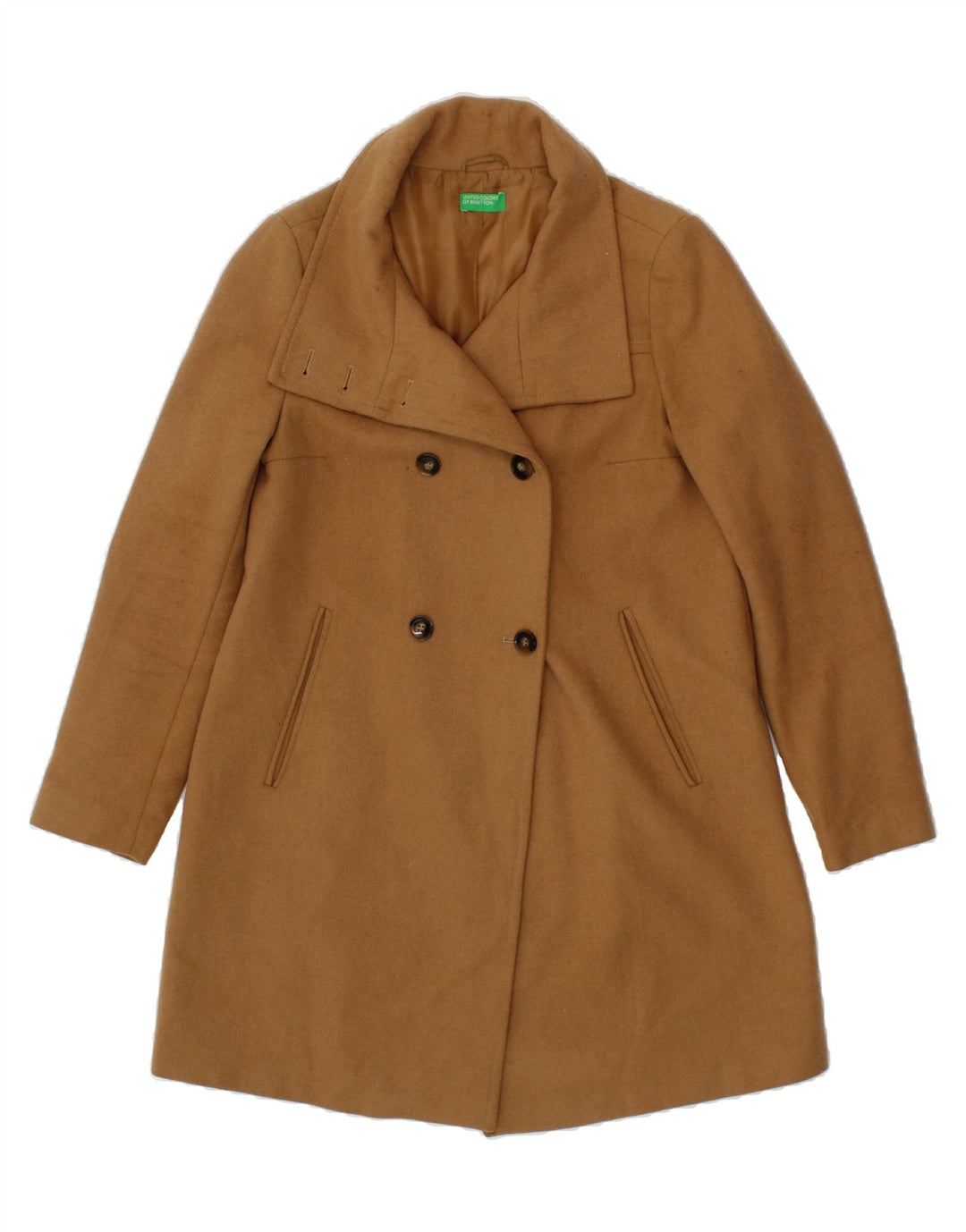 BENETTON Womens Double Breasted Overcoat IT 42 Medium Beige Wool Vintage Benetton and Second-Hand Benetton from Messina Hembry 
