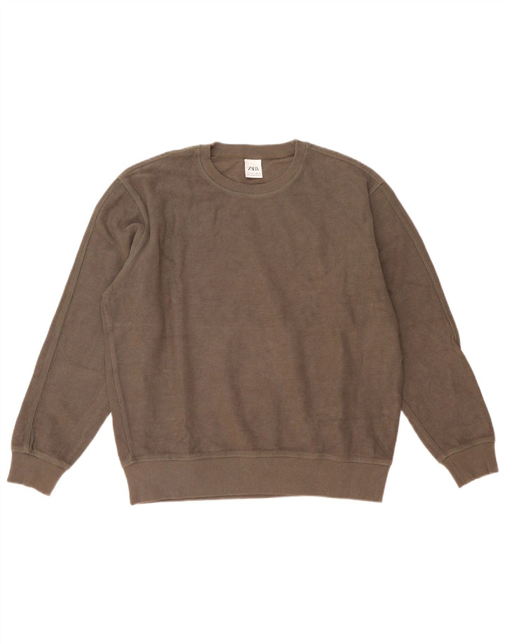 Zara Mens Loose Fit Moletom Jumper Pequeno Algodão Cinza