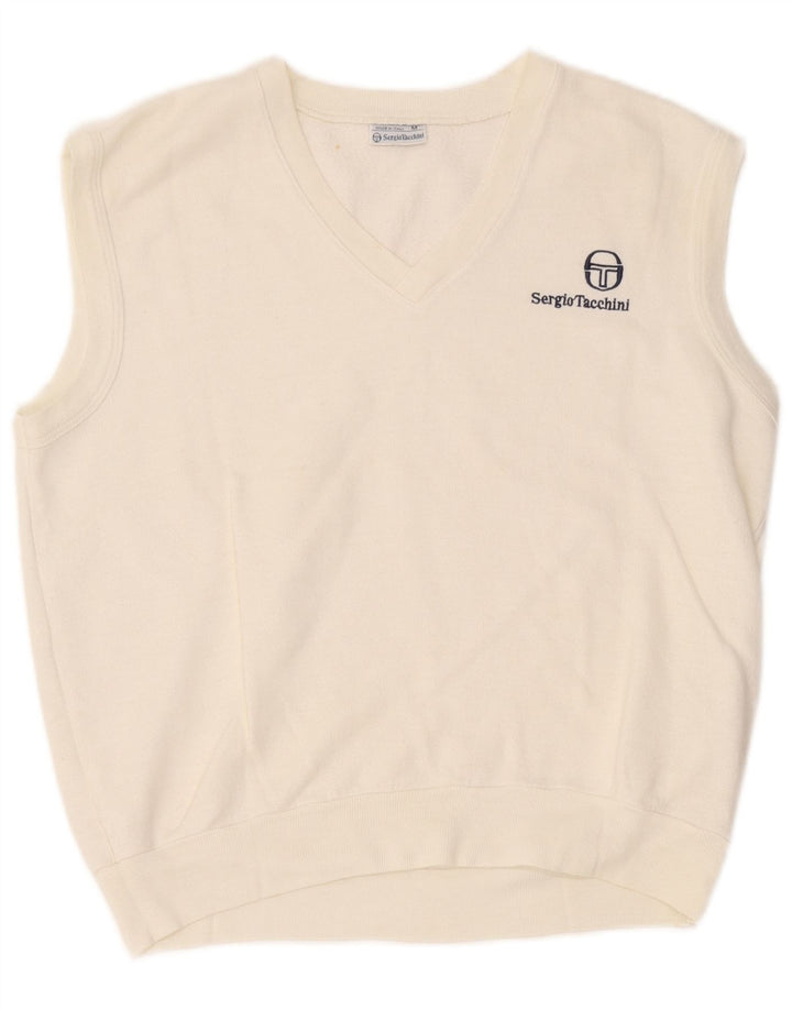 Sergio Tacchini moletom masculino sem mangas jumper médio branco acrílico