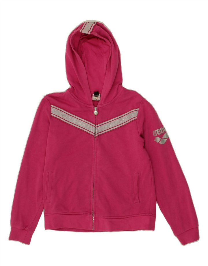 ARENA Girls Graphic Zip Hoodie Sweater 9-10 Years Pink Cotton Vintage Arena and Second-Hand Arena from Messina Hembry 