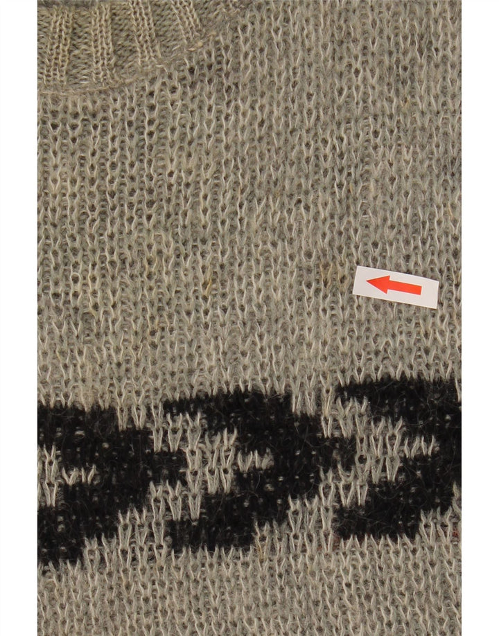 Suéter vintage masculino com gola redonda tamanho 40 listrado cinza médio