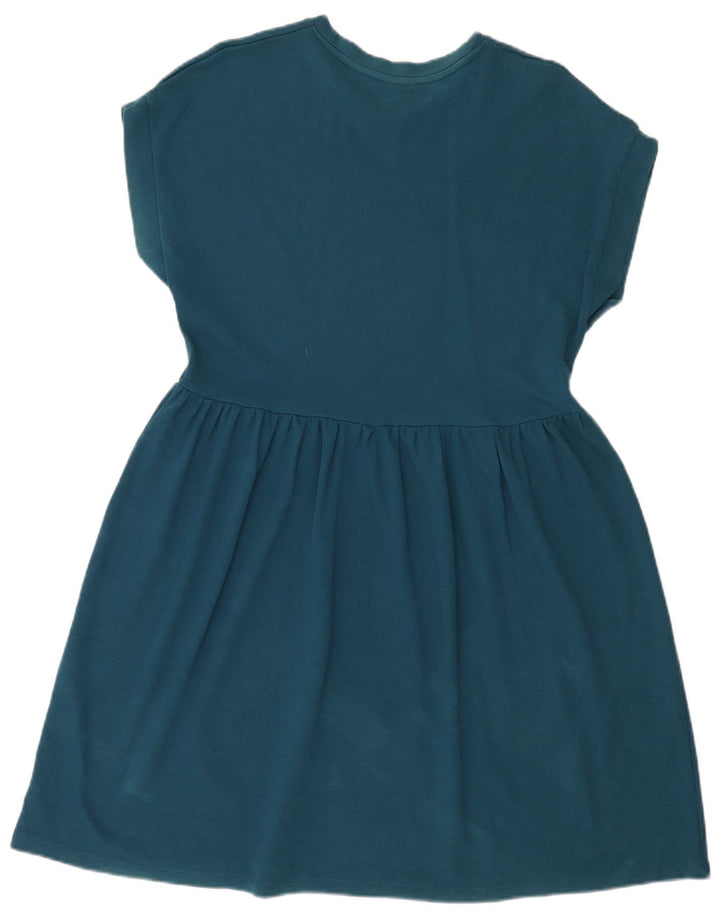 Vestido feminino Zara sem mangas evasê médio azul marinho algodão