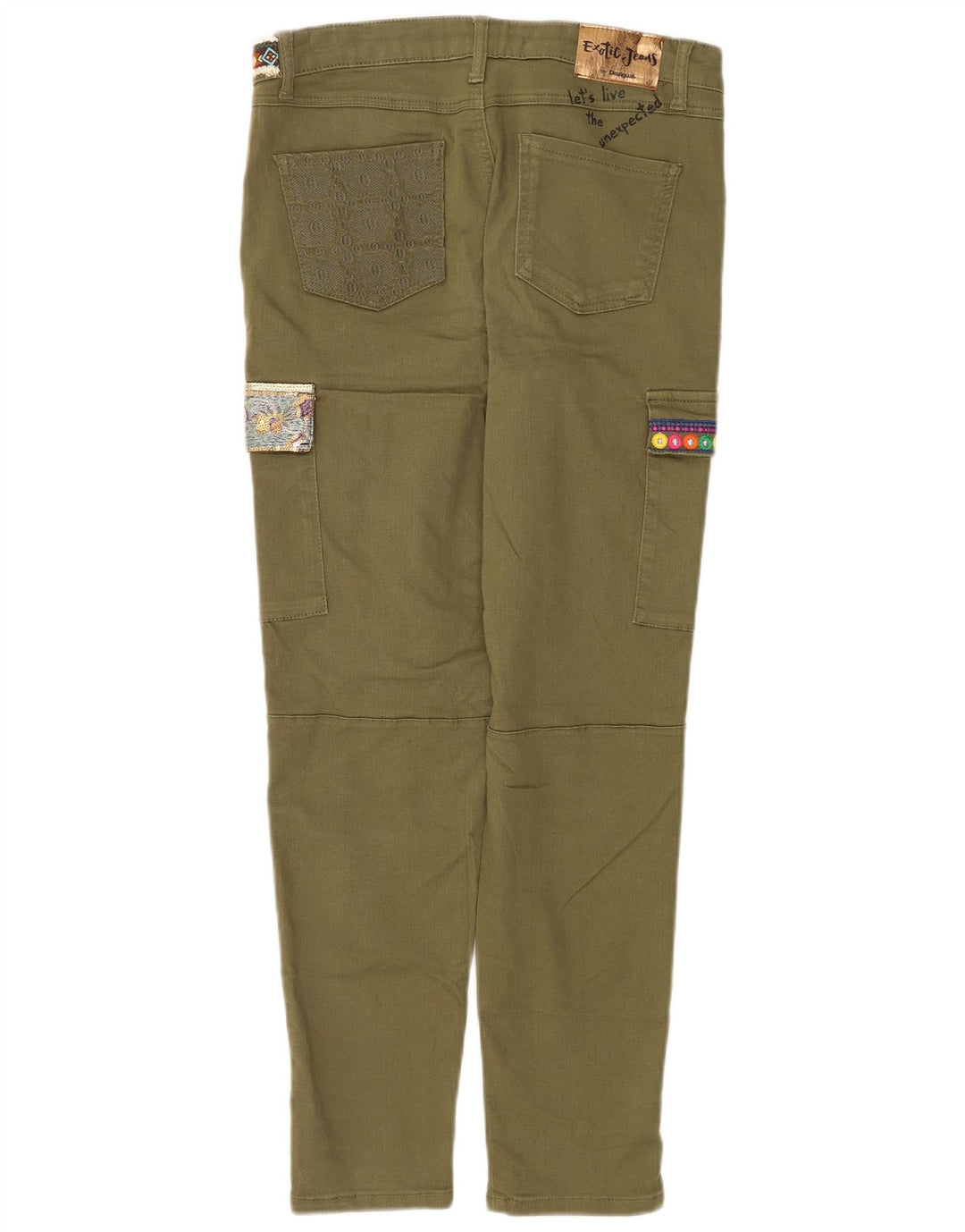 Calça cargo feminina Desigual Graphic Slim EU 40 Médio W30 L29 Caqui