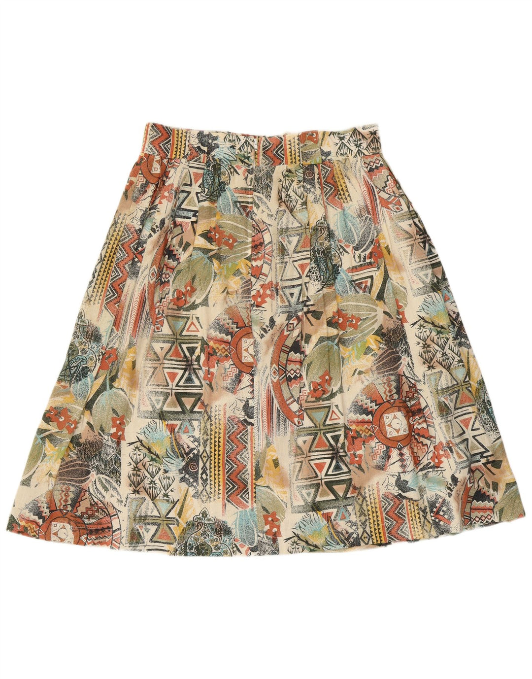 Saia plissada feminina VINTAGE UK 16 grande W32 multicolorida geométrica