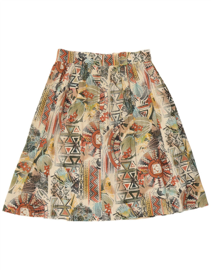 Saia plissada feminina VINTAGE UK 16 grande W32 multicolorida geométrica