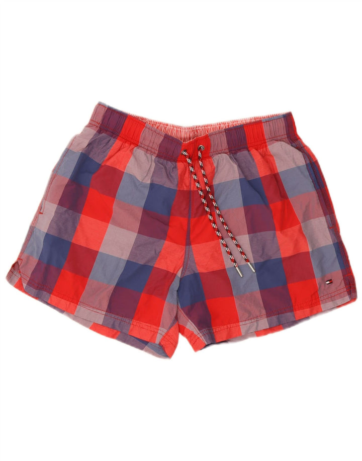 Shorts de natação masculino Tommy Hilfiger médio vermelho xadrez nylon