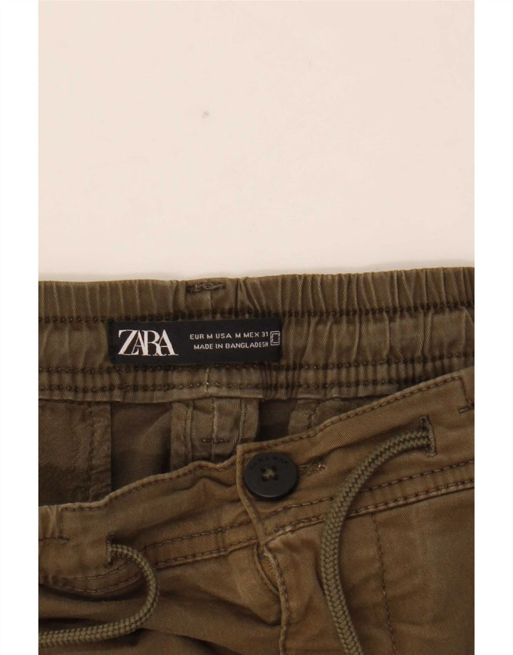 Zara Mens Joggers Cargo Calças Médio W31 L28 Algodão Cáqui