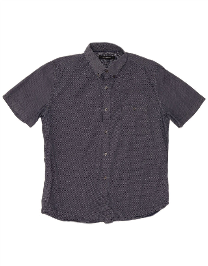 Camisa masculina de manga curta French Connection grande algodão manchado azul marinho