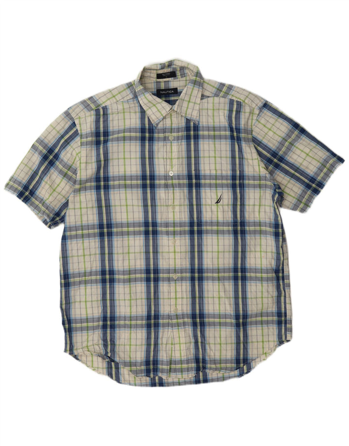 Camisa masculina de manga curta Nautica grande algodão xadrez multicolorido