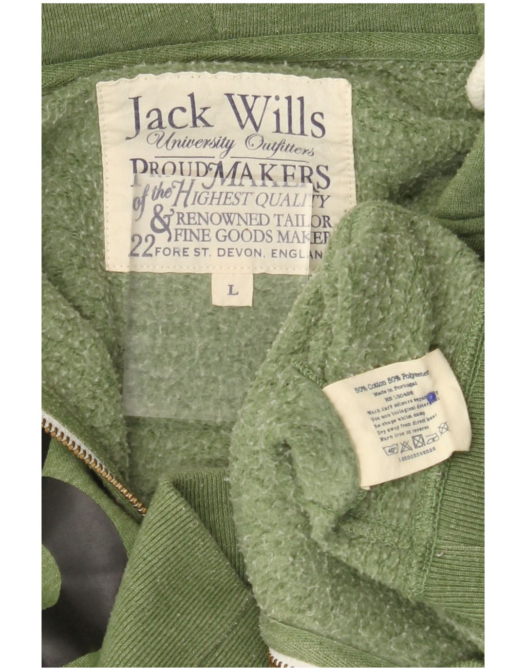 JACK WILLS Suéter masculino com capuz e zíper gráfico grande algodão verde